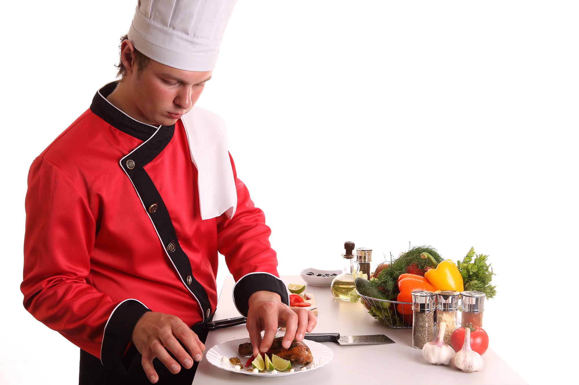 Chef preparing quick meal in a tidy kitchen